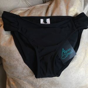 Bikini bottoms, black slightly gathered at the hip